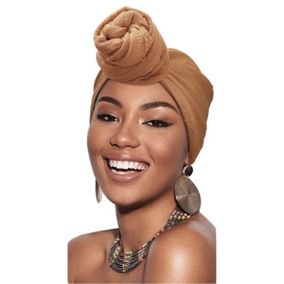 Tan Print Turban Head Wraps - Picture 3 of 9